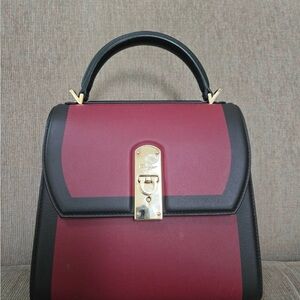 Salvatore Ferragamo Black and Red Satchel with Gold Clasp